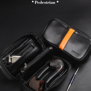 PU Leather Zippered Pipe Storage Case for 2 Pipes with Accessory Pouch